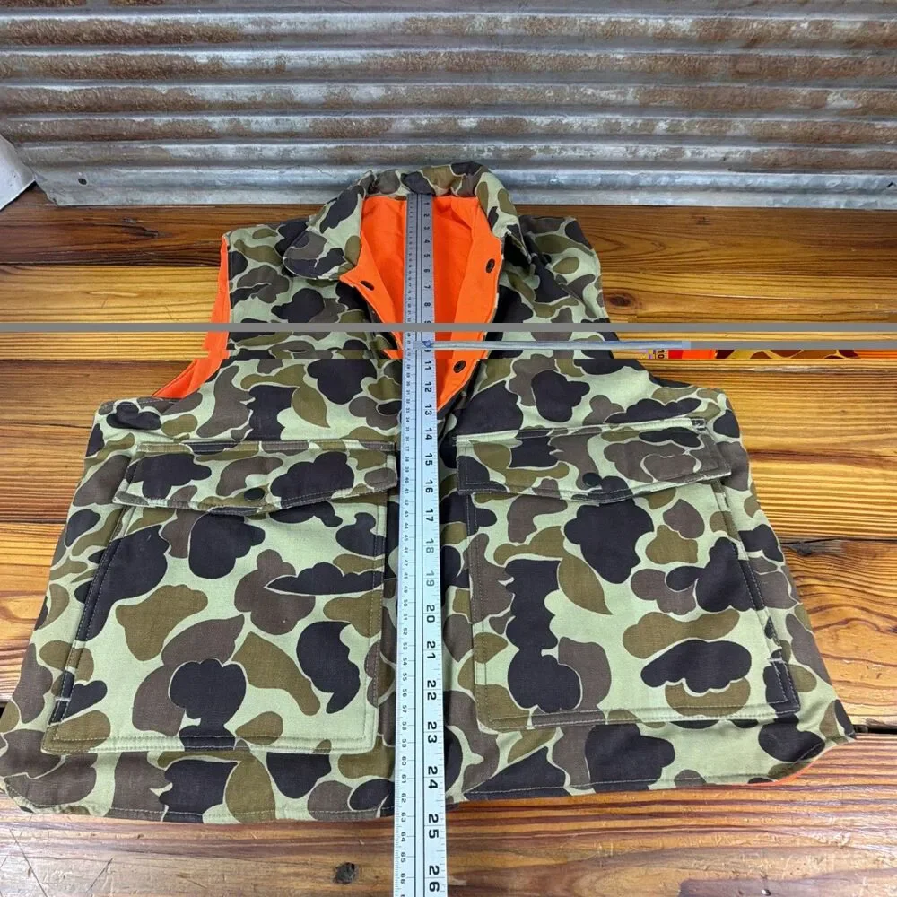 Vtg Duck Camo 80s/90's Puffer Vest Reversible Orange Insulated Sz M Thick/Heavy